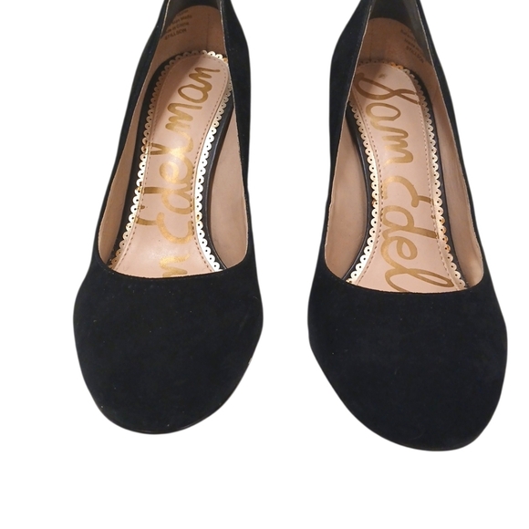 Sam Edelman Stillson Black Suede Leather Pumps Sz 7 Block Heel Office Chic Glam - Picture 5 of 16